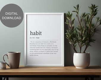 HABIT DEFINITION | Printable Wall Art | Idea Gift | Inspirational Definition Art | Aesthetic Room Decor | Digital Download Print