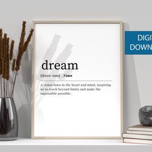DREAM DEFINITION | Printable Wall Art | Gift for Friend | Dictionary Definition Art | Aesthetic Room Decor | Digital Download Printable