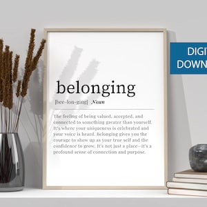 DEFINIÇÃO DE PERTENCIMENTO | Arte de parede para impressão | Presente para amigo | Definição de dicionário de arte | Decoração de sala estética | Download digital para impressão
