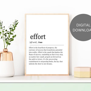 EFFORT DEFINITION | Utskrivbar väggkonst | Gåva till vän | Konst med ordboksdefinitioner | Estetisk rumsdekor | Digital nedladdning, utskrivbar