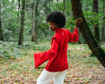 Red Root Chakra High Neck Sweater in Merino Wool