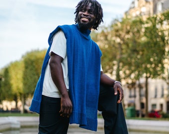 Unisex Blue 3rd Eye Chakra Sleeveless Sweater in Merino Wool