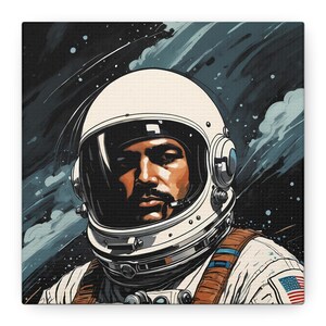 Retro Astronaut Portrait Art Print, Space Explorer Illustration, Outer Space Decor, Unique Art for Space Lovers, Space Exploration Canvas
