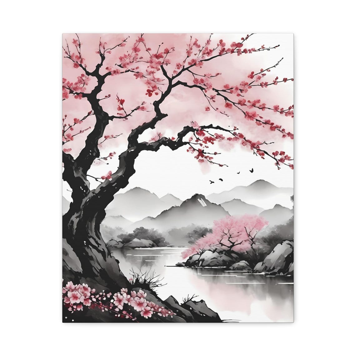 Cherry Blossom Tree Canvas Print: Chinese Ink Landscape Wall Art - Etsy