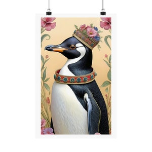 Penguin Majesty: Obra real de un pingüino - Decoración antártica caprichosa - Pósters verticales de edición limitada