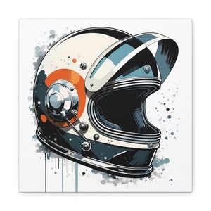 Retro Spaceman Helmet Canvas Art - Nostalgic Space Age Aesthetics, Vintage Astronaut Helmet with Artistic Splatter Design