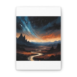 Desert Twilight Canvas Print: Starlit Sky, Winding Vista