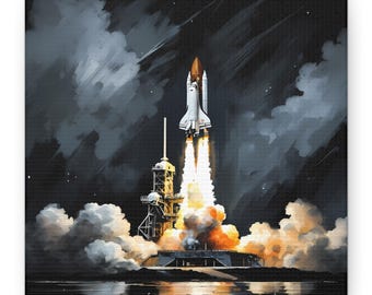 スペースシャトル打ち上げアートプリント：レトロSFポスター - Etsy 日本