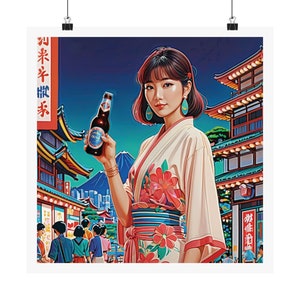80s Japanisches City-Pop Poster: Retro Beer Girl Werbung