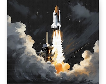 スペースシャトル打ち上げアートプリント：レトロSFポスター - Etsy 日本