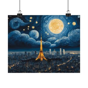 Kosmische Tokio Skyline Kunstdruck Tokyo Tower unter wirbelndem Galaxy Himmel Wandkunst, Eiffelturm Dekor, gemütliches Zimmerdekor, perfekt für Kunst