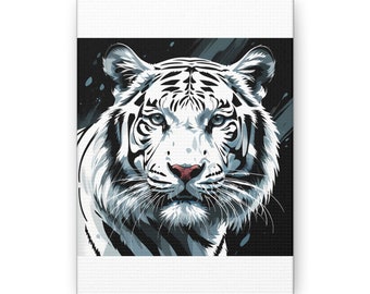 Majestuoso lienzo de tigre blanco, sorprendente arte de vida silvestre, audaz ilustración de animales monocromos