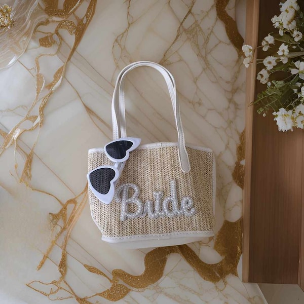 Bridal Elegant Straw Shoulder Bag for Bride – Wedding Accessory with Style Bride to be Gift Idea for the Bride. Bride To Be Bag. Bride To Be