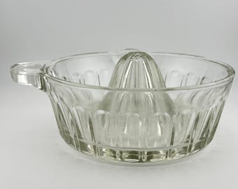 Large Clear Glass Citrus Reamer • Vintage Juicer with Handle, Spout