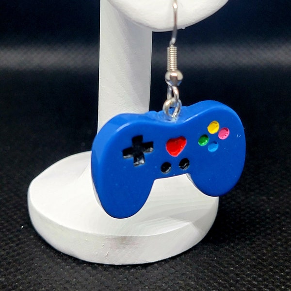 Dark Blue Video Game Controller Hypoallergenic Drop Earrings