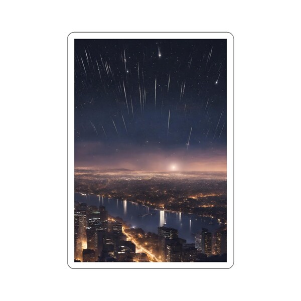 Meteor shower on a beautiful night sky above a city Kiss-Cut Sticker (1)