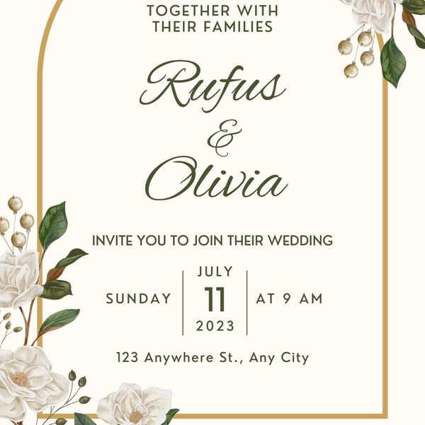 Editable Wedding Invitation Template - Elegant Floral Printable DIY Invite - Digital Rustic Bridal Shower & Marriage Kit