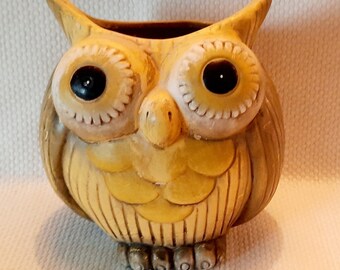 Kitschy Big-Eyed Owl Planter, 70's Colors