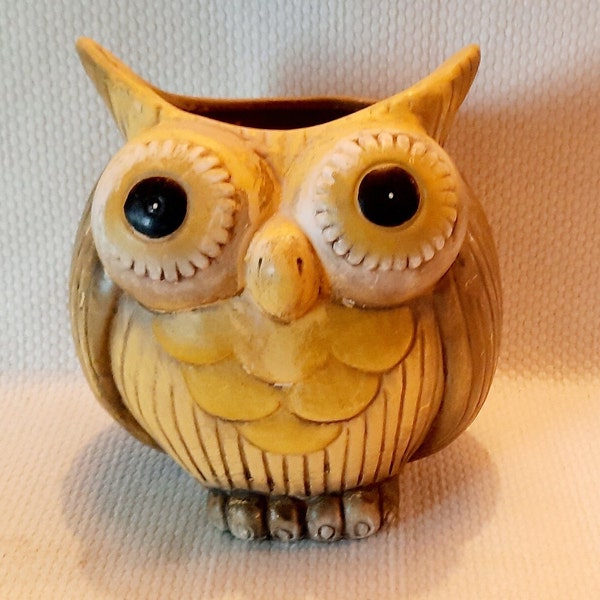 Kitschy Big-Eyed Owl Planter, 70's Colors