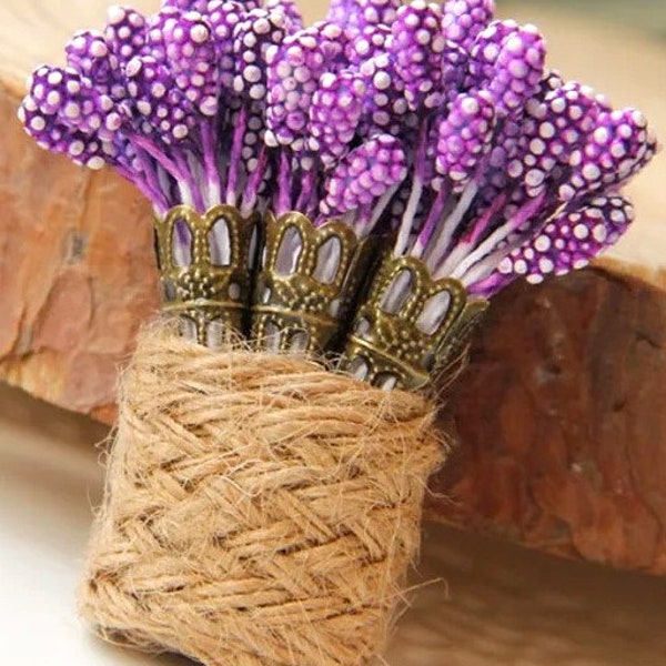 Cottagecore English Fairy Garden Naturecore Minimalist Lavender Lilac Purple Flowers in Jute Basket Brooch Pin