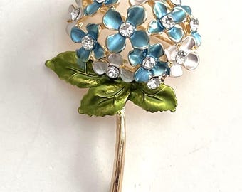 Coastal Grandma Cape Cod Wedding Party MOB Groomsman Bridesmaid 2" Nikko BLUE Enamel Crystal Hydrangea Corsage Lapel Brooch Boutonniere