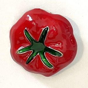 1 1/2&quot; Red + Green Enamel Food Lover Foodie Sandwich Farmers Market TOMATO Brooch Pin
