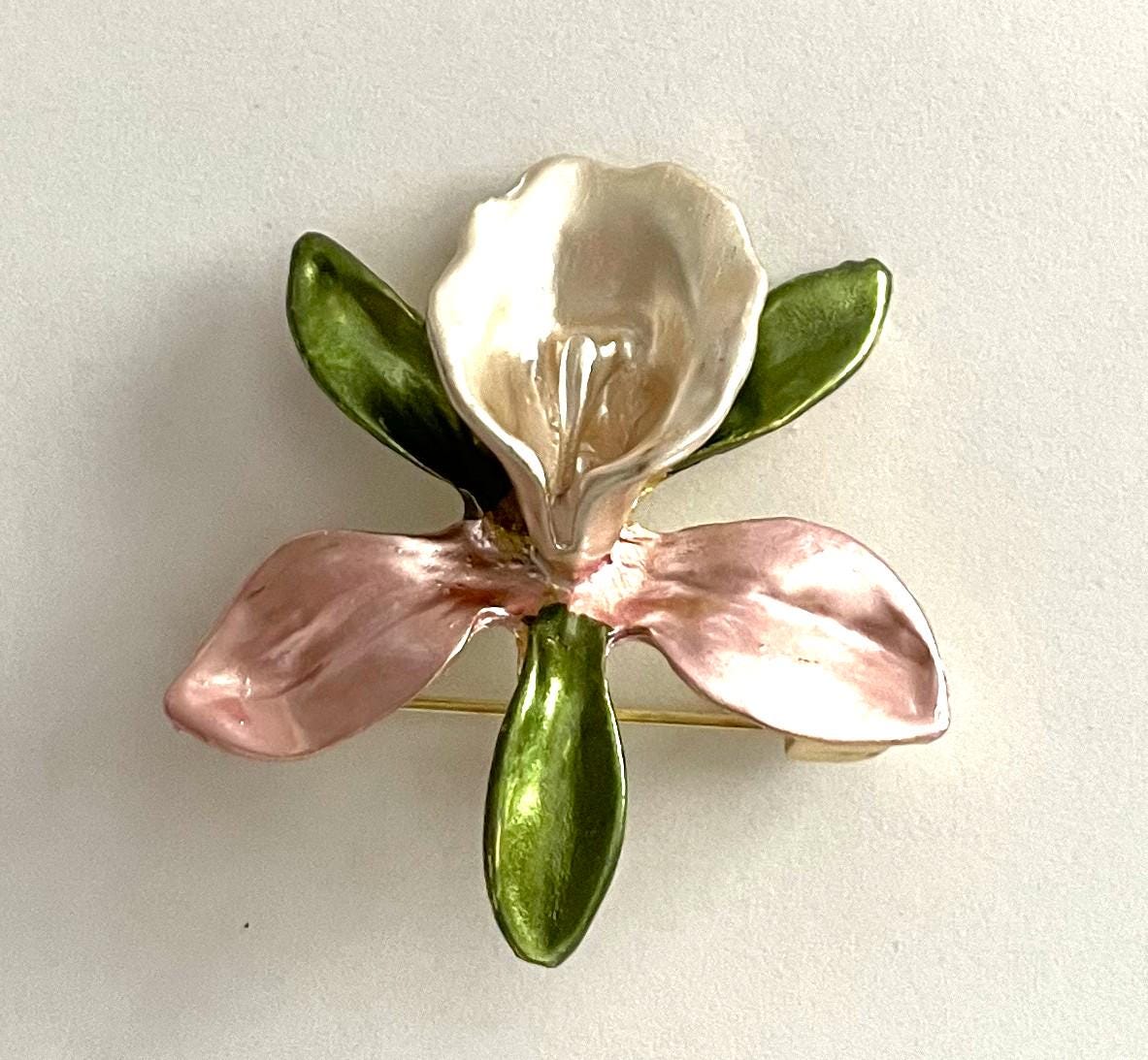Vintage Green & Pink Brooch - Etsy