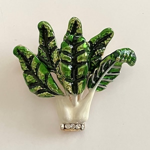 Pave Crystal Enamel BOK CHOY Pak Choi Chinese Cabbage Food Lover Foodie Vegan Vegetarian Farmers Market Brooch Pin