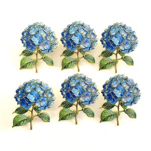 Set Of 6 Small Coastal Grandma Cape Cod Nantucket Beach Wedding Shower Favor 1" HYDRANGEA Something Blue Collar Brooch Pins
