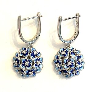 Cottagecore Garden Coastal Grandma Cape Cod Nantucket Vineyard Wedding Party Nikko Blue Enamel HYDRANGEA 925S Sterling Silver Post Earrings