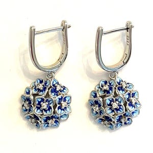 Cottagecore Garden Coastal Grandma Cape Cod Nantucket Vineyard Wedding Party Nikko Blue Enamel HYDRANGEA 925S Sterling Silver Post Earrings