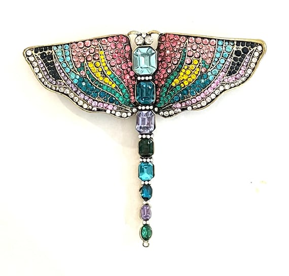 Gold Tone LARGE Statement Multicolor Rainbow Pave… - image 1