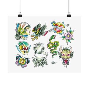 Tattoo Flash 11x14 Prints, Matte Horizontal Posters, tattoo, traditional tattoo, old school tattoo, tattoo flash, tattoo art, tattoo design