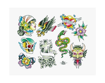 Tattoo Flash 11x14 Prints, Matte Horizontal Posters, Tattoo