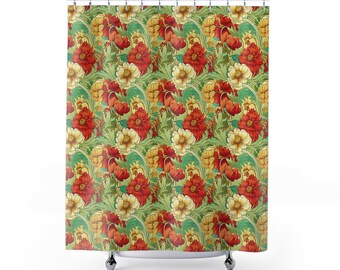 Rideau de douche unique en tissu floral, cadeaux personnalisés, design inspiré de William Morris, rideau de douche élégant bohème | FCR48