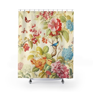 Floral Fabric Shower Curtain, Unique Home Decor Shower Curtain, William Morris Inspired Bathroom Curtain,  Personalized Gifts | FCR41