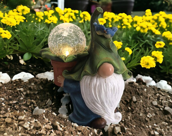 LED Garden Gnome Statue | Resin Gnome Figurine | Waterproof Gnome ...