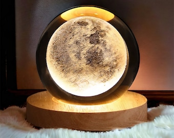 Moon Crystal Ball | 3D Moon Night light | Laser Engraved Table Lamp | 3D Table Lamp Night Lights | Gift For Kids | Astronomical Gift