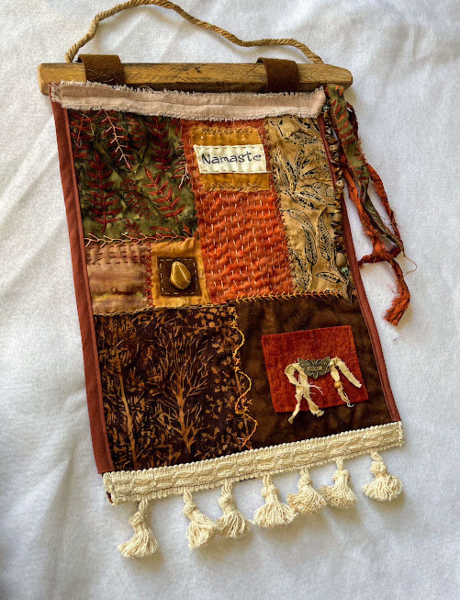 View of Bohemian Mixed Media Textile Wall Hanging - Etsy