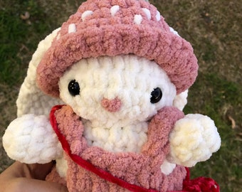 Adorable Handmade Crochet Baby Strawberry Bunny in Overalls - Meet Pearl!