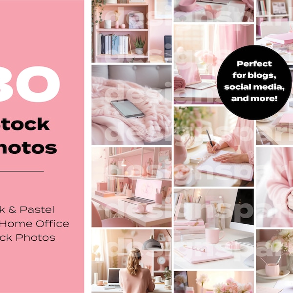 30 Stock Images: Twee Pink & Pastel Home Office