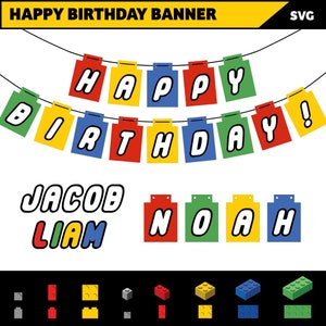 Happy Birthday! Brick Alphabet, Banner, Bricks SVG, Blocks SVG, Cricut SVG, Silhouette, Clipart, Cricut Files, svg, pdf, png, eps