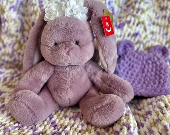LARGE handmade lilac baby girl blanket, hat & plush options. Ultra soft/cuddly bernat crib/stroller blanket, GREAT Baby shower or Baby gift