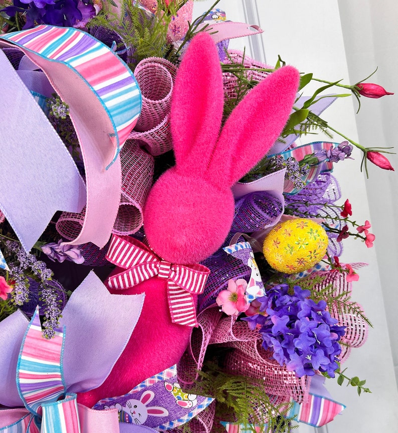 Large Front Door Easter Bunny Wreath, Spring Florals, Easter Eggs, Lots