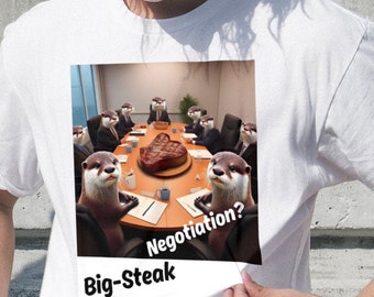 Funny Otters, "Big-Steak Negotiation?" Graphic Unisex Heavy Cotton Tee