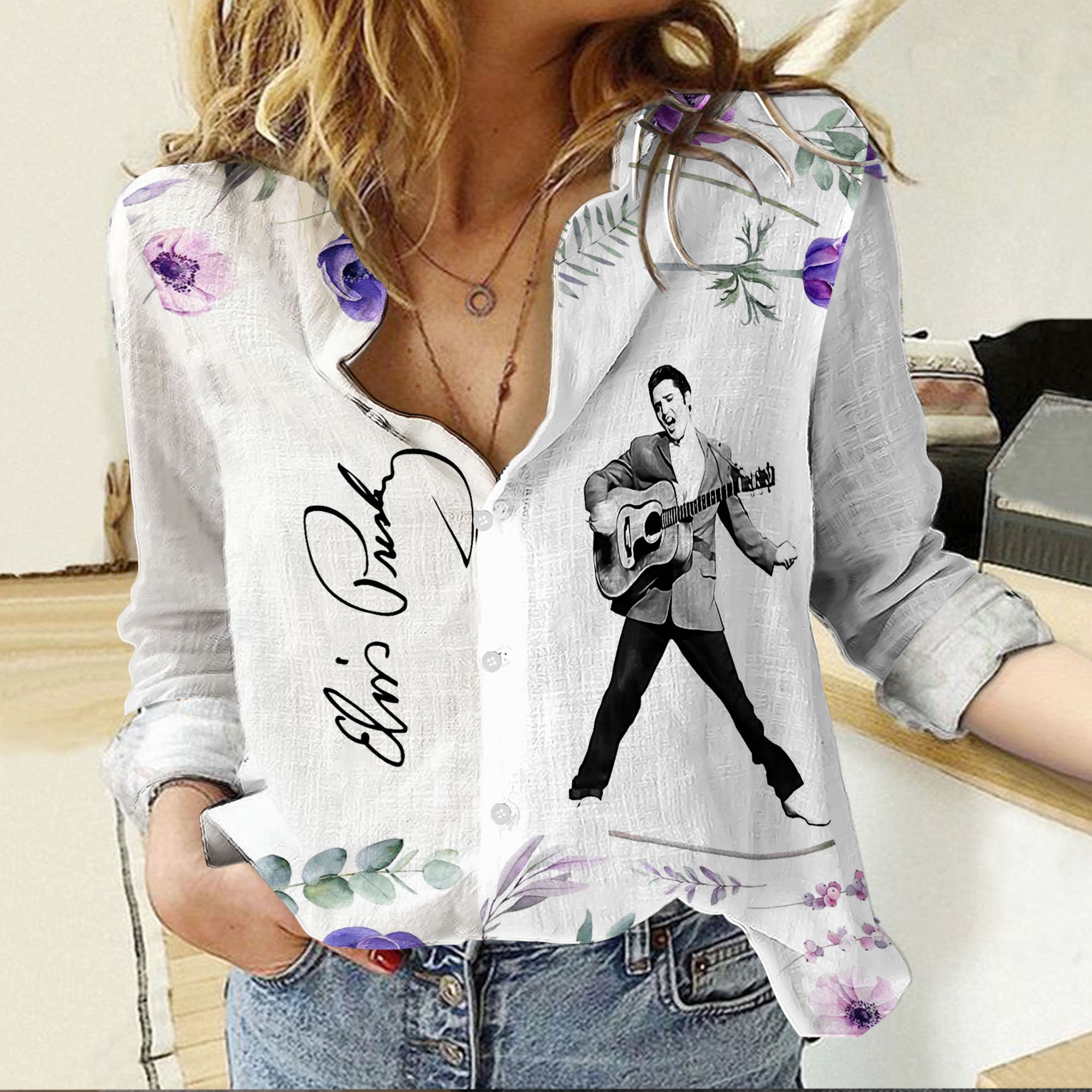 Elvis Presley Linen Shirt, Elvis Presley Linen Blouse, Elvis Women Blouses