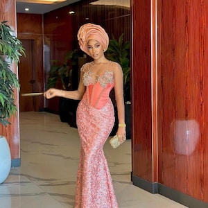 Wedding Guest, Lace style,Owanbe ,Aso ebi dress, Women Dress, African Lace Gown, Dress for Women, Evening Dress, Nigerian Trendy gown zdjęcie 1