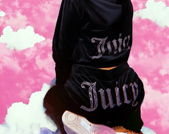 Y2K Juicy Couture Tracksuit, Rhinestone Tracksuit, Velvet Sweatshirt - 2000s Couture Revival, Trending Y2K Gift for Her, Bff Gift Ideas,