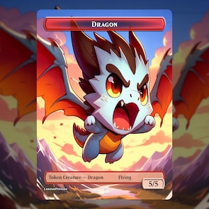Fichas de Dragón Chibi de lámina de arte completo / Fichas MTG premium hechas a mano