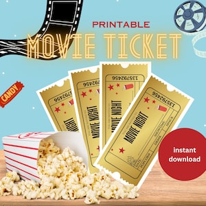 Printable Movie Ticket, Instant Download, Fun Movie Night Theme voucher